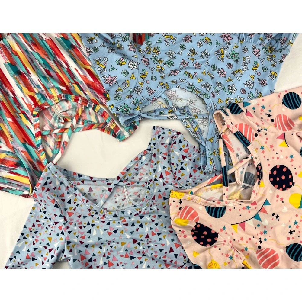 4pc Dot Smile Girls 3 4 Balloons Blue Floral Triangle Ballerina‎ Twirl Dress Lot